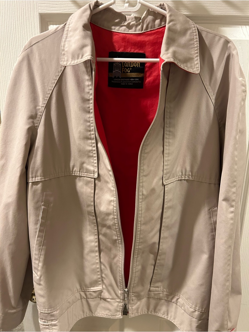 Vintage 70s London Fog Harrington Jacket Mens 42 Reg Tan Red Lining Windbreaker